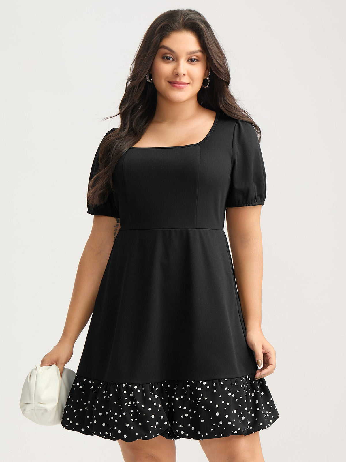Stretchy Bubble Hem Polka Dots Midi Dress
