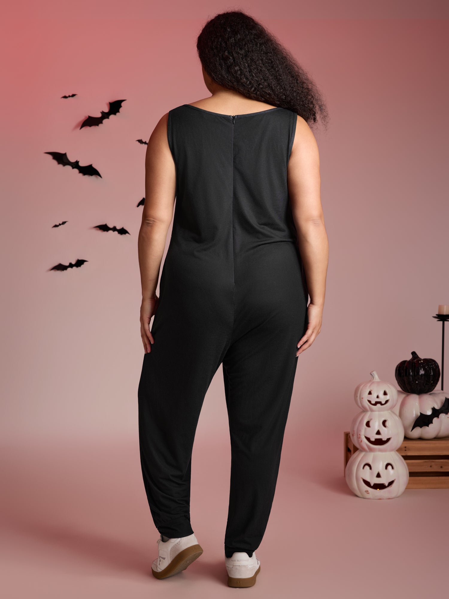 Skeleton Printed Off-Sleeves Jumpsuit