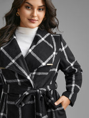 Plaid Lapel Collar Belted Jacket