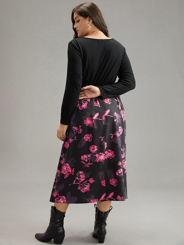 Floral Patchwork Gathered Drawstring Dress