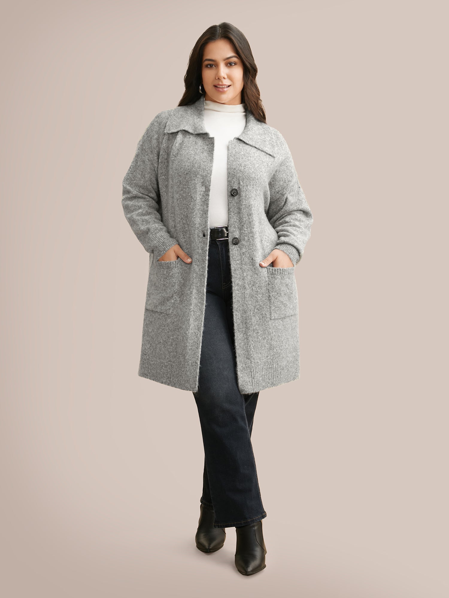 Airy Cozy Lapel Collar Pocket Wool Cardigan