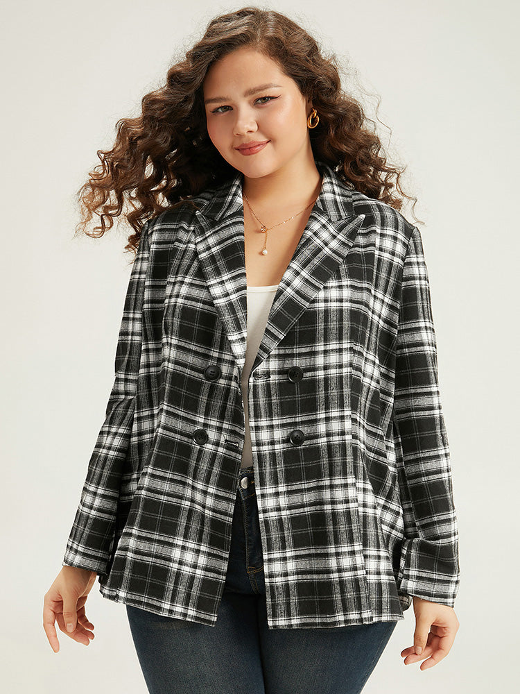 Plaid Suit Collar Button Fly Blazer