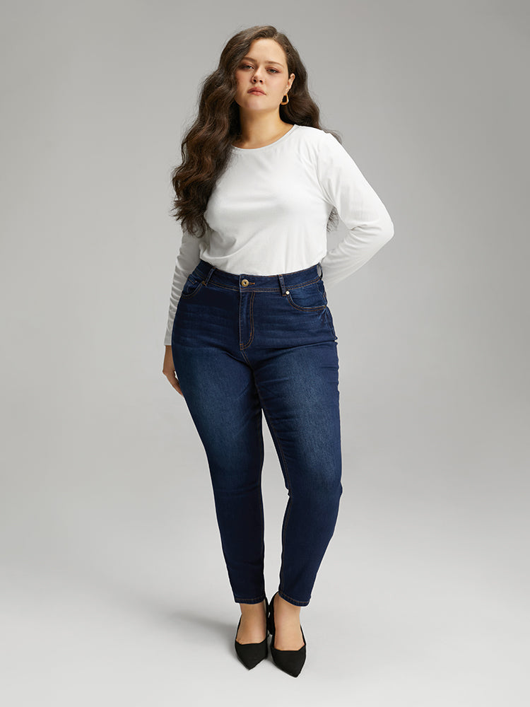 Skinny Dark Wash Zipper Fly Jeans