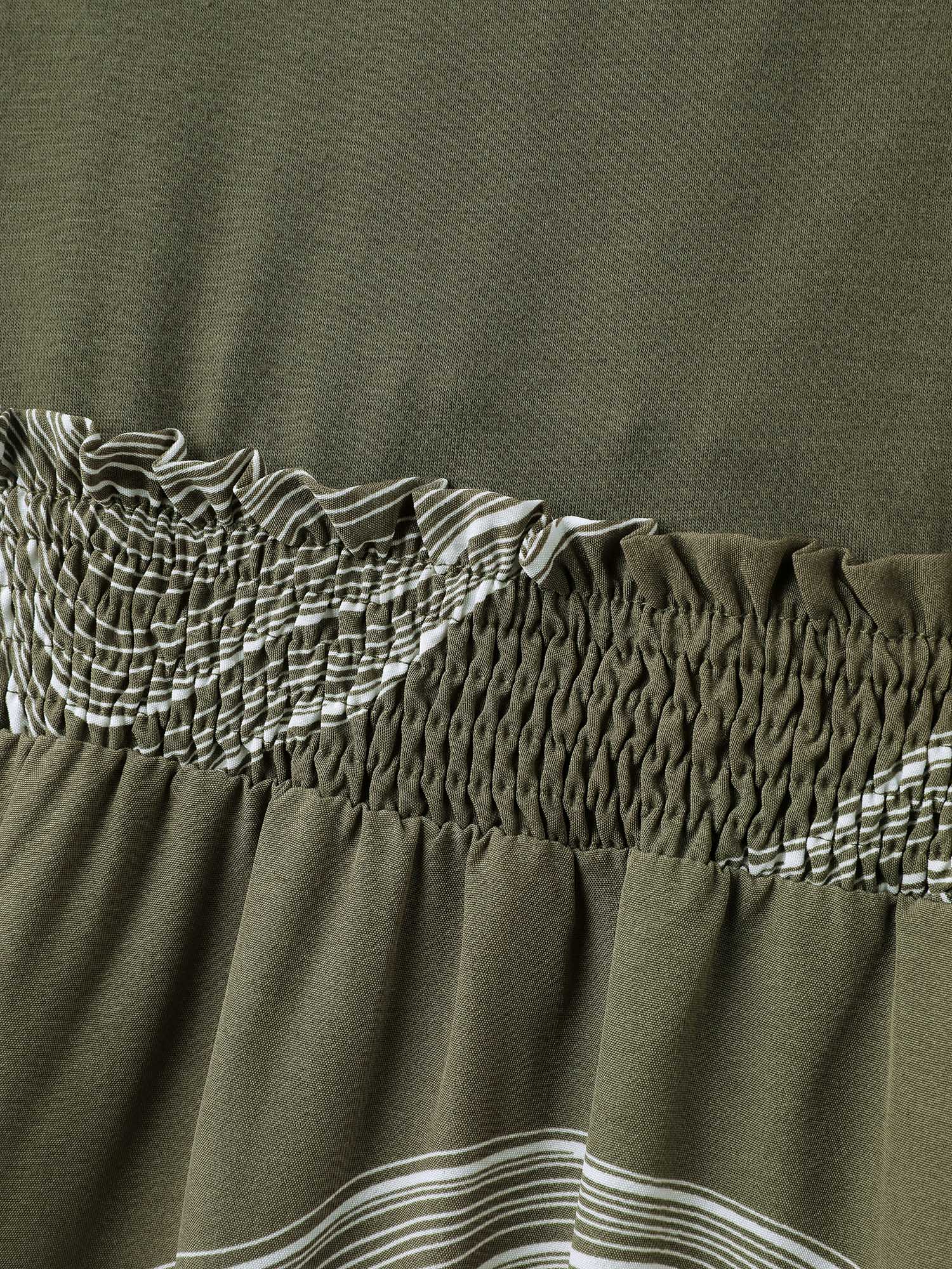 Abstract Print Contrast Shirred Waist Midi Dress