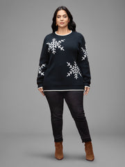 Snowflakes Pattern Contrasting Hem Pullover