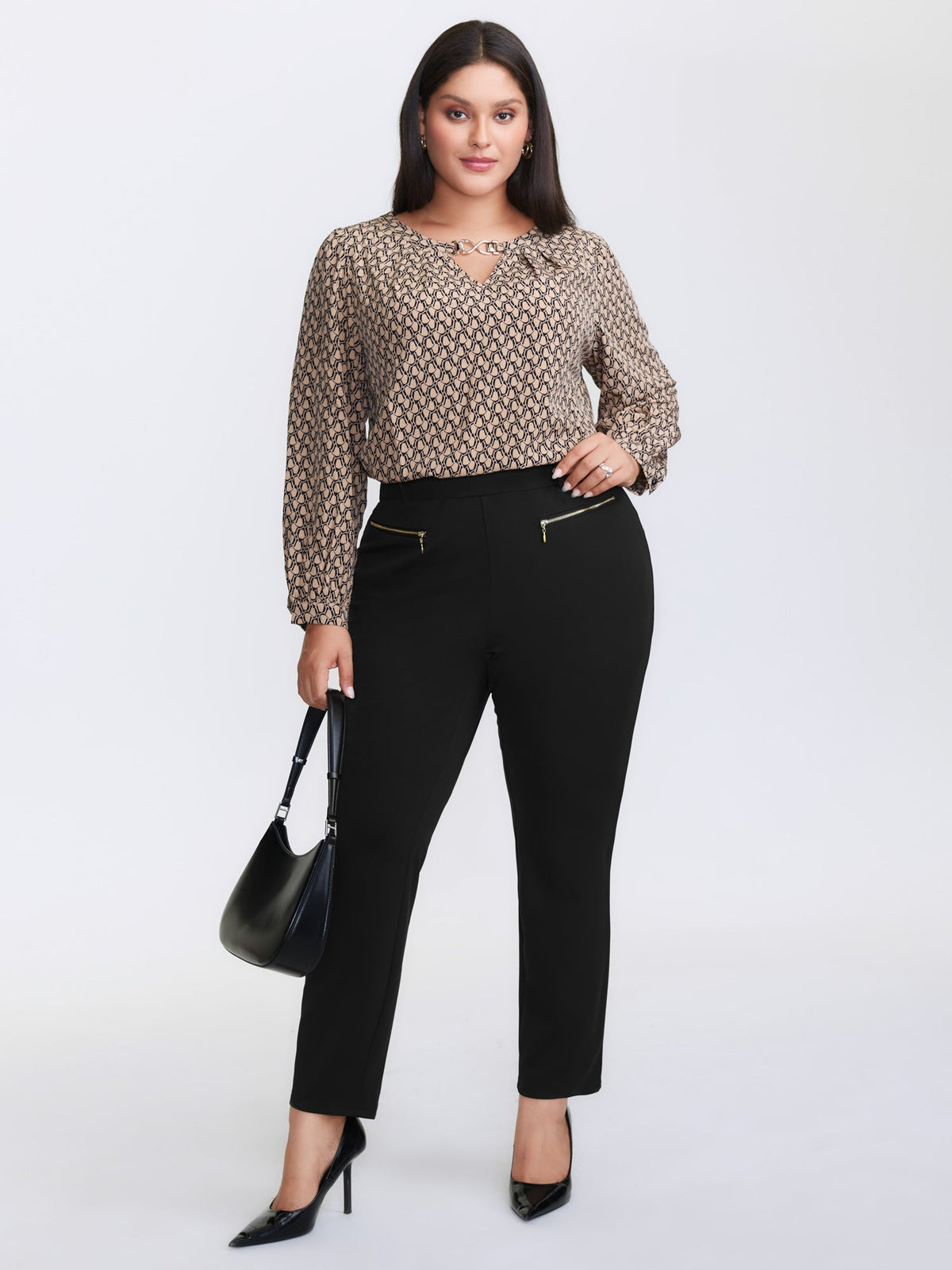 Zipper Front Pockets Straight-Leg Pants