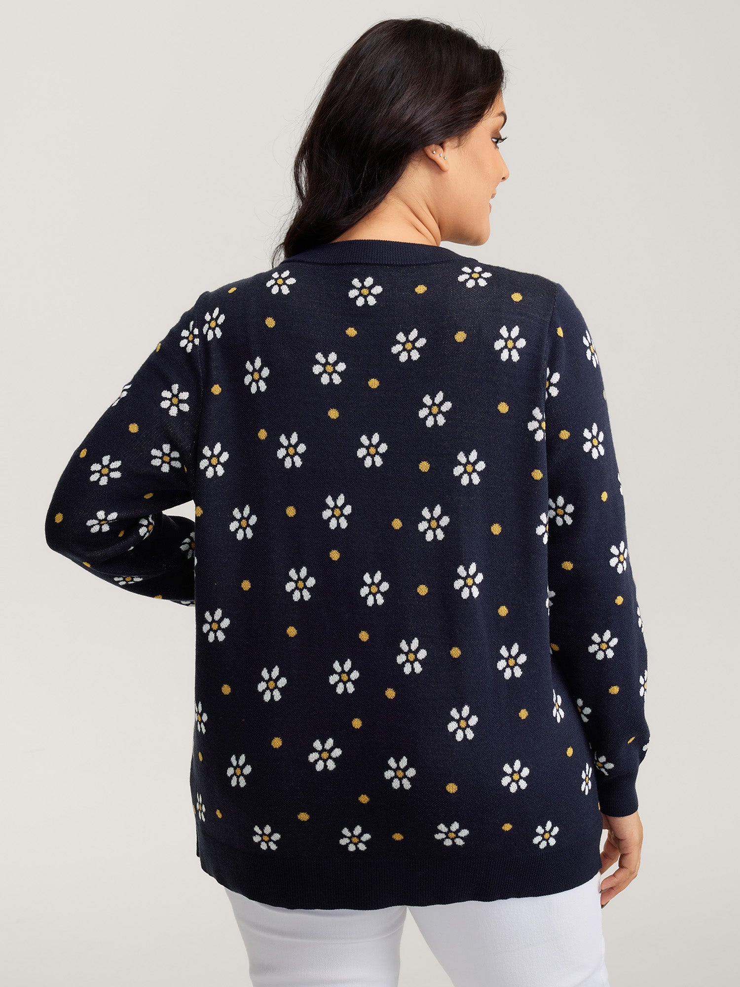 Floral Polka Dot Print Button Knit Cardigan