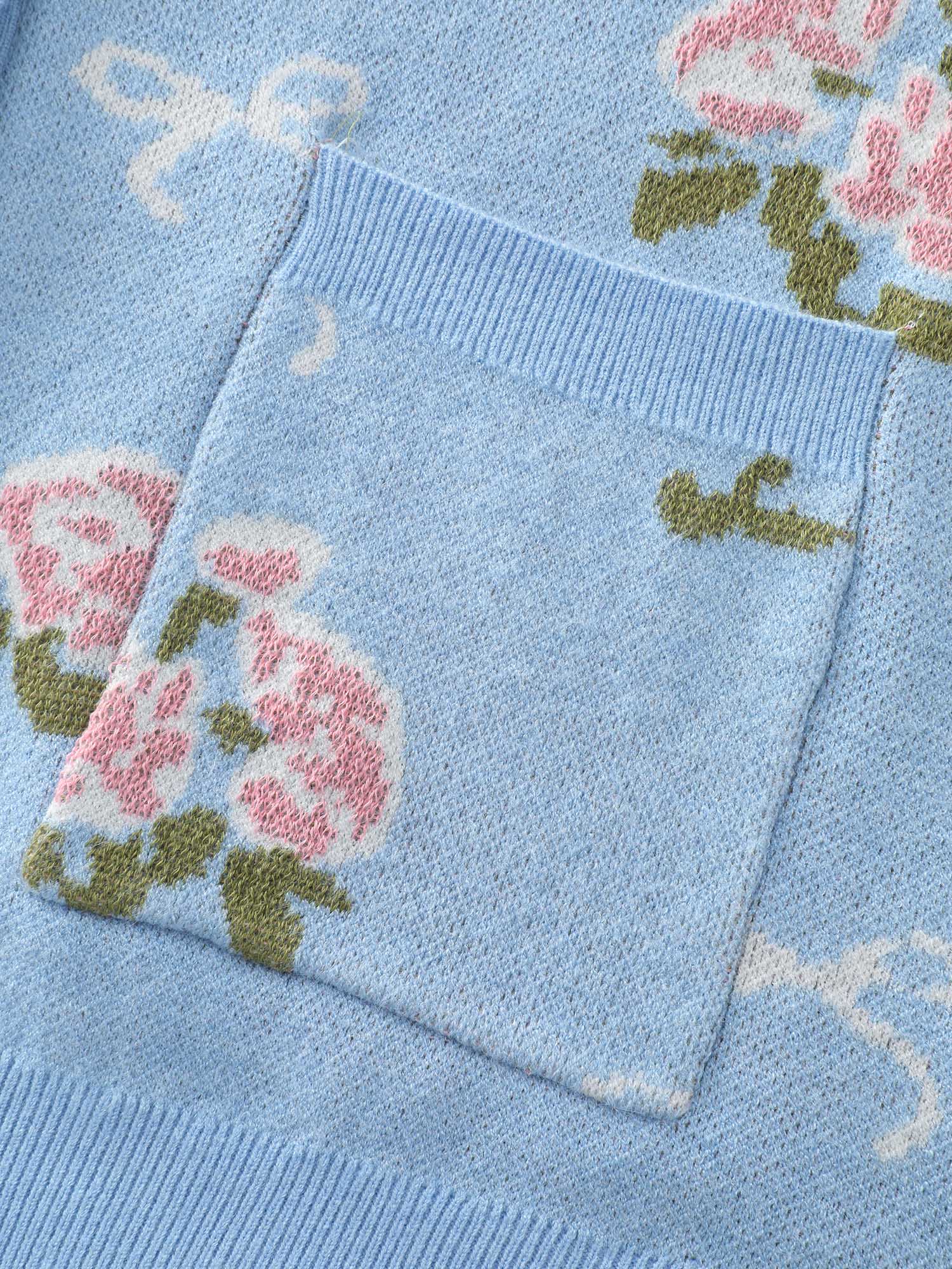 Beautiful Floral Bow Pattern Jacquard Knit Cardigan