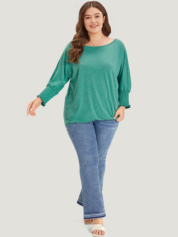 Solid Heather Shirred Batwing Sleeve T-shirt