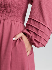 Shirred Bodice Pockets Tiered Maxi Dress