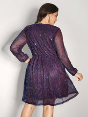 Shimmery Pleated-Waist Pockets Knee-Length Dress