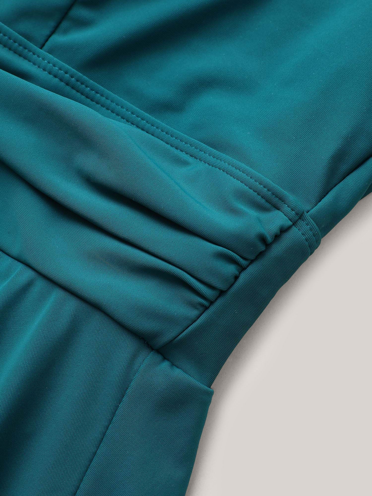 Solid Ruffle Hem Empire Waist Halter Neck Swim Dress