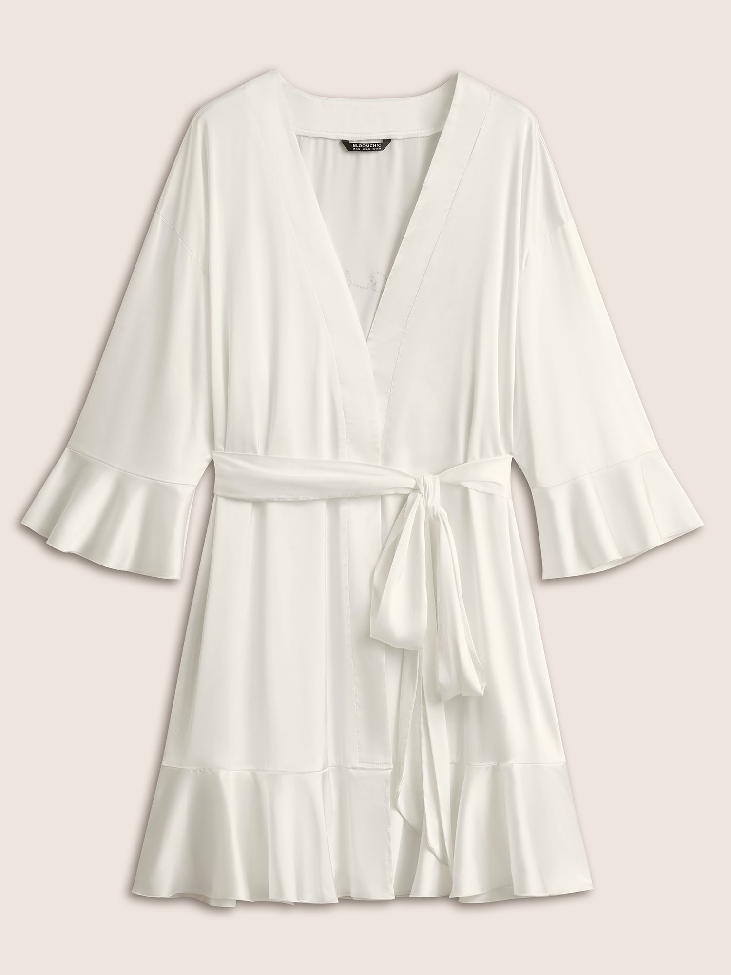 Solid Rhinestone Flutter Sleeve Belted Robe