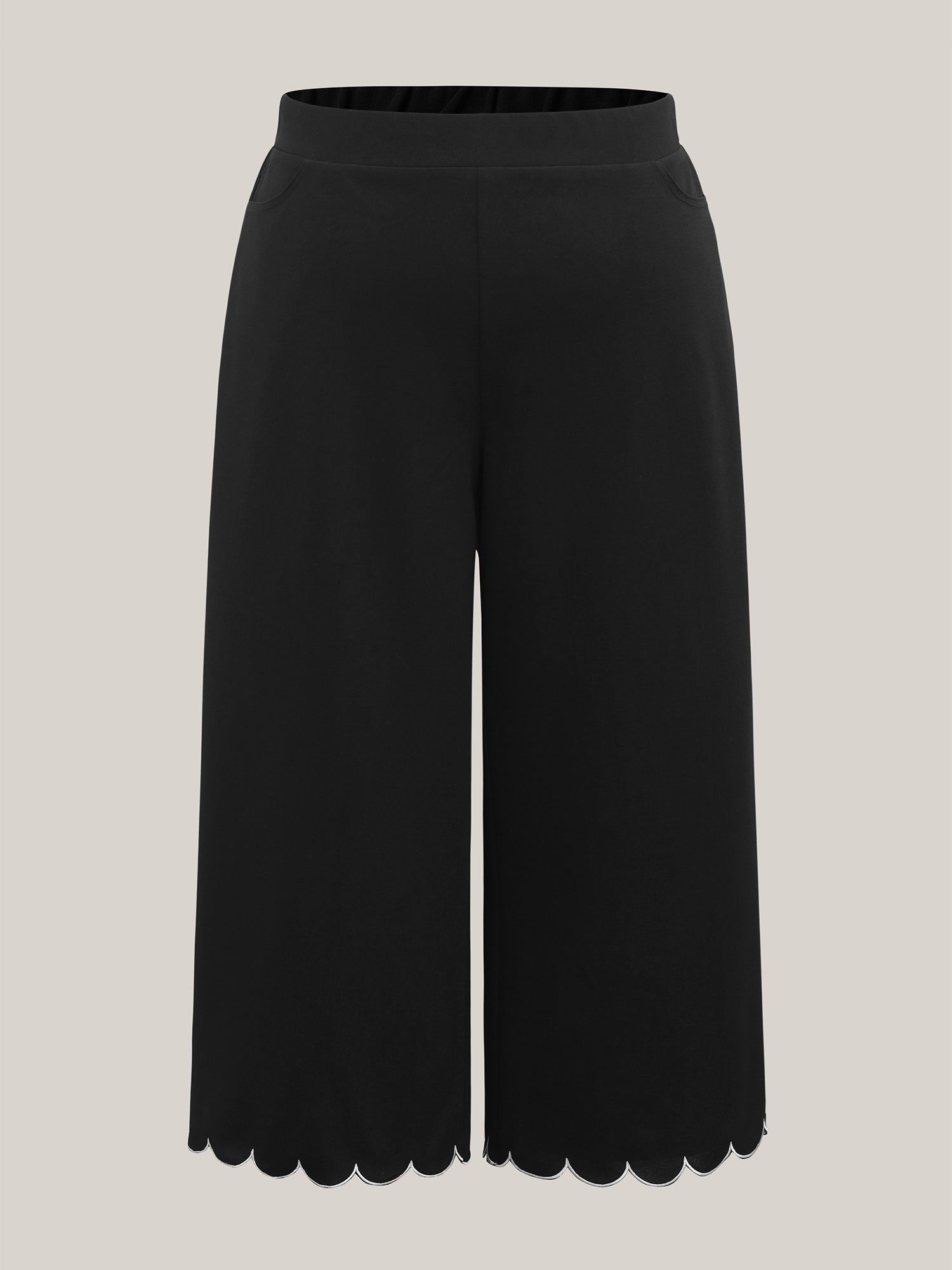 Scalloped Hem Pull-On Wide-Leg Pants