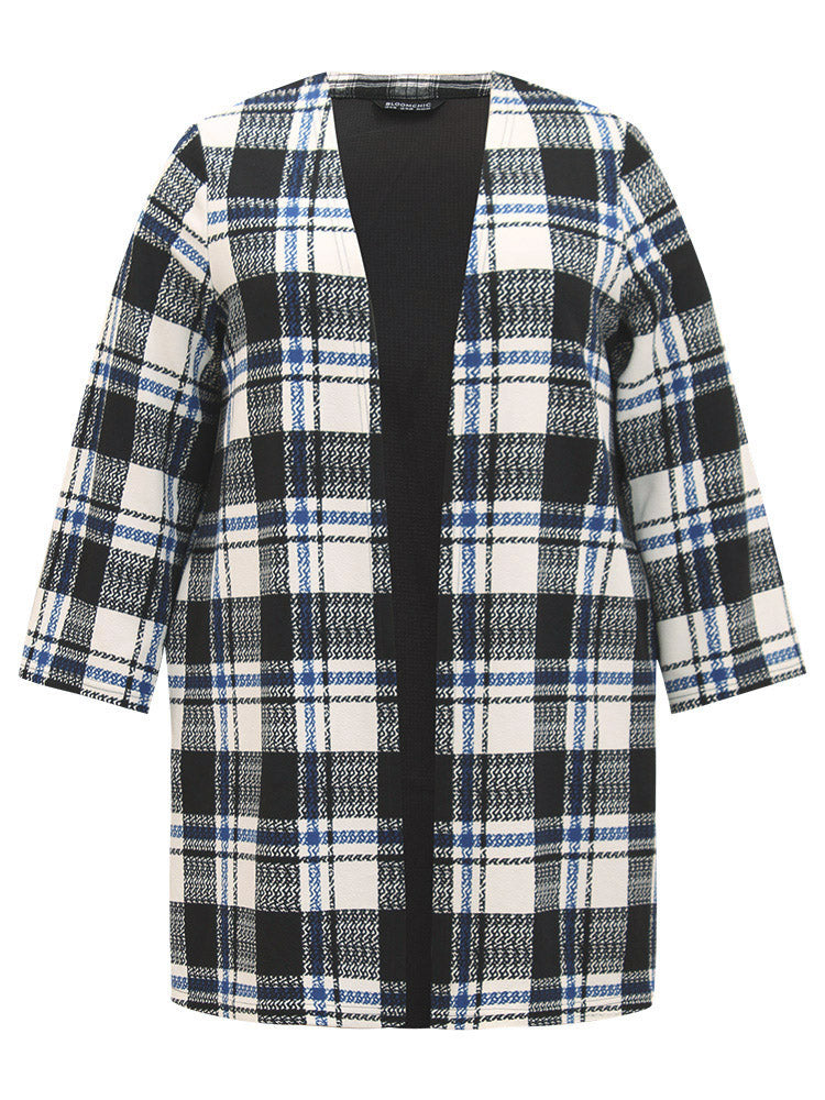 Plaid Print Pocket Open Front Kimono
