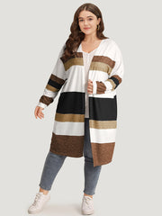 Striped Contrast Pocket Open Front Kimono