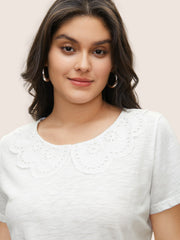 Solid Broderie Anglaise Peter Pan Collar T-shirt
