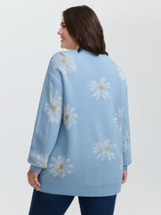 Floral Jacquard Color Contrast Pullover