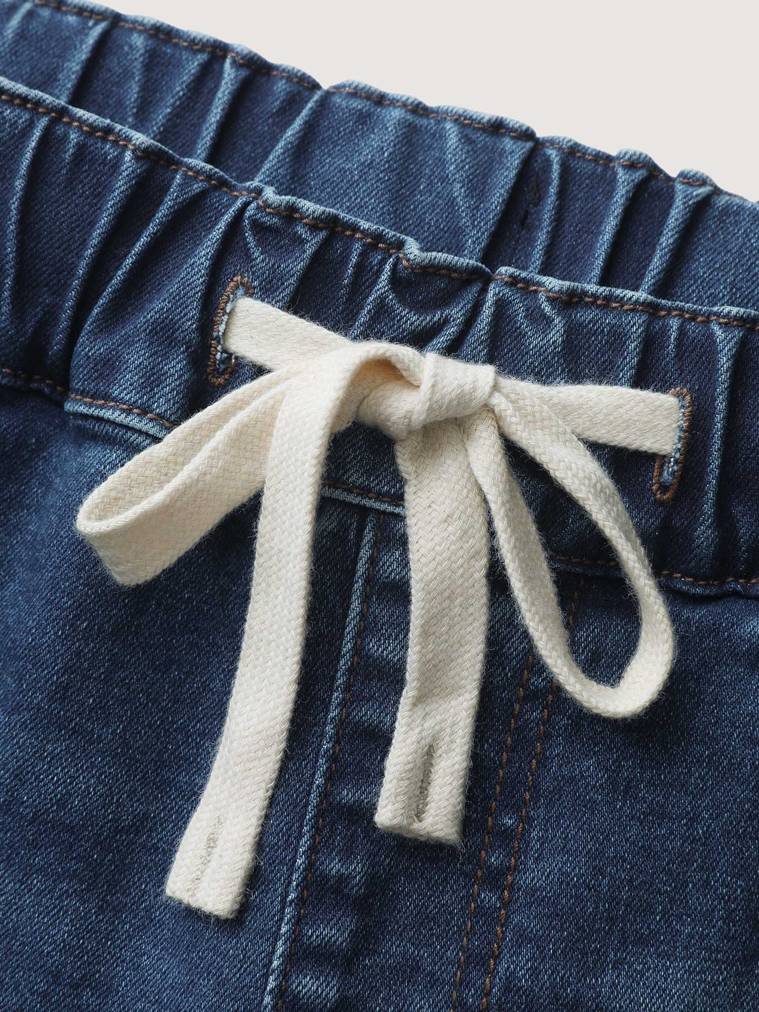 Stretchy Waist Drawstring Straight-Leg Jeans