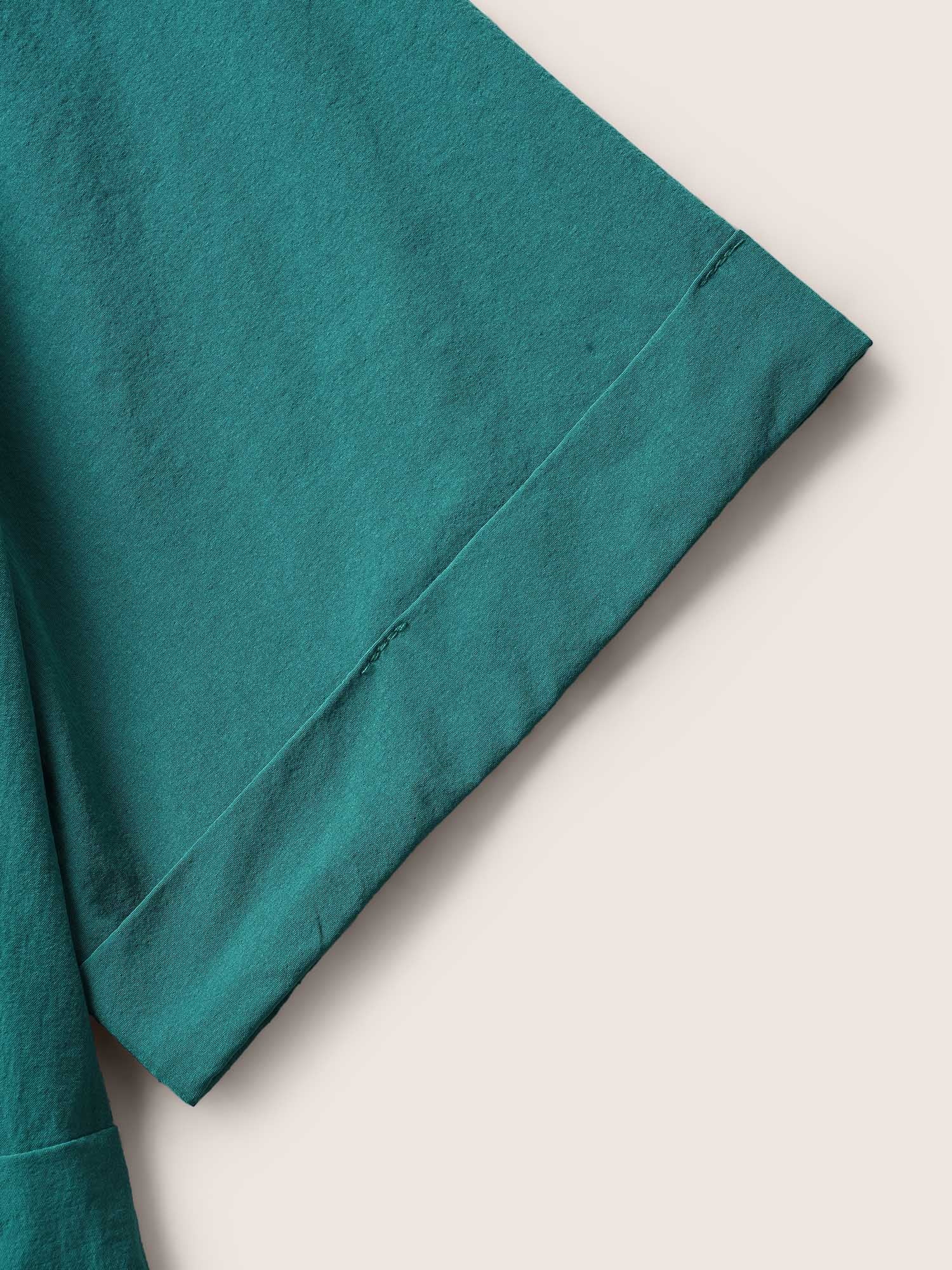 Shirt Collar Pleated Button Detail Gathered Midi Dress