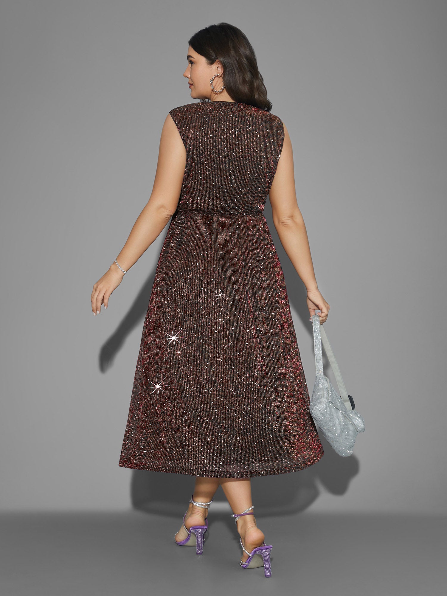 Sequin Surplice Neckline Sleeveless Midi Dress