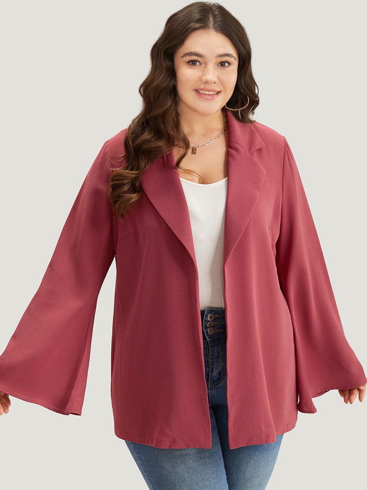 Solid Bell Sleeve Belted Lapel Collar Blazer