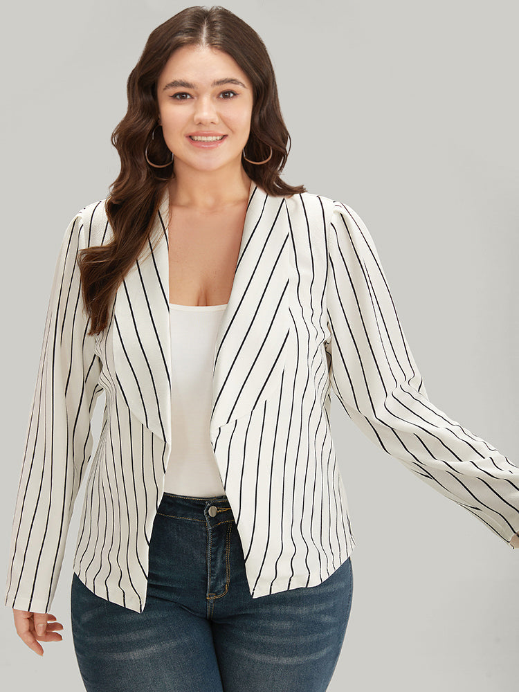Striped Lapel Collar Open Front Blazer