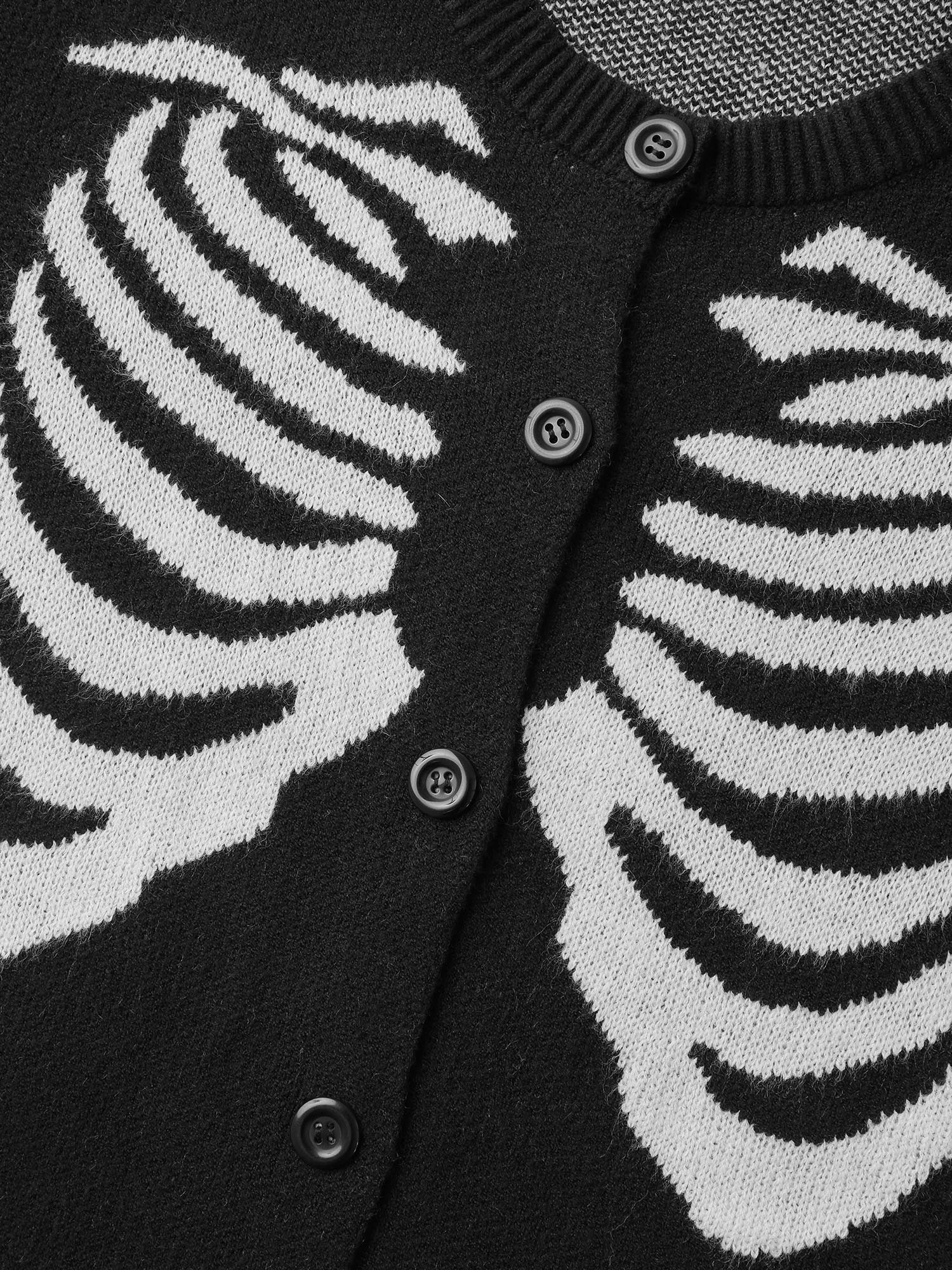 Skeleton Ribcage Print Button Knit Cardigan