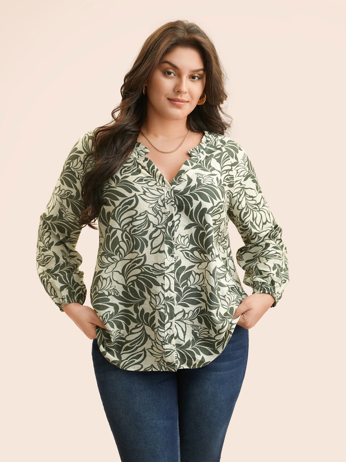 Silhouette Floral Print Ruffle Trim Blouse