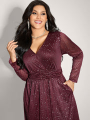 Shimmery Hot Stamp Stretchy Slit Maxi Dress