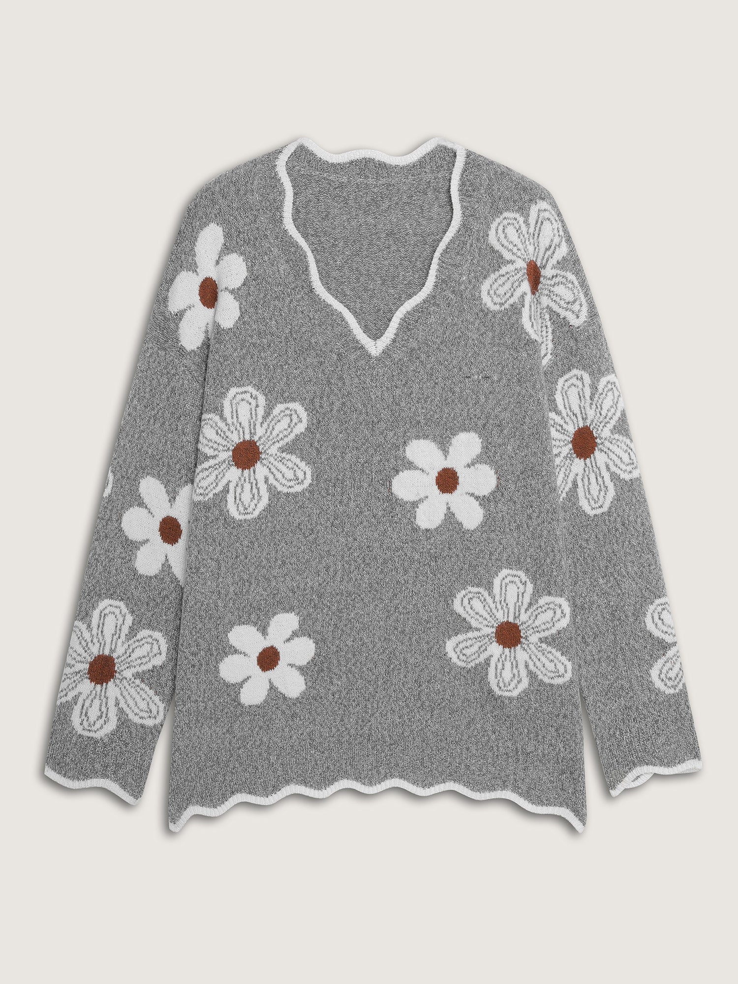 Floral Jacquard Wavy Edge Pullover