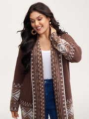 Boho Jacquard Folded Collar Tassels Cardigan