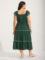 Ruffled Sweetheart Neck Tiered Midi Dress