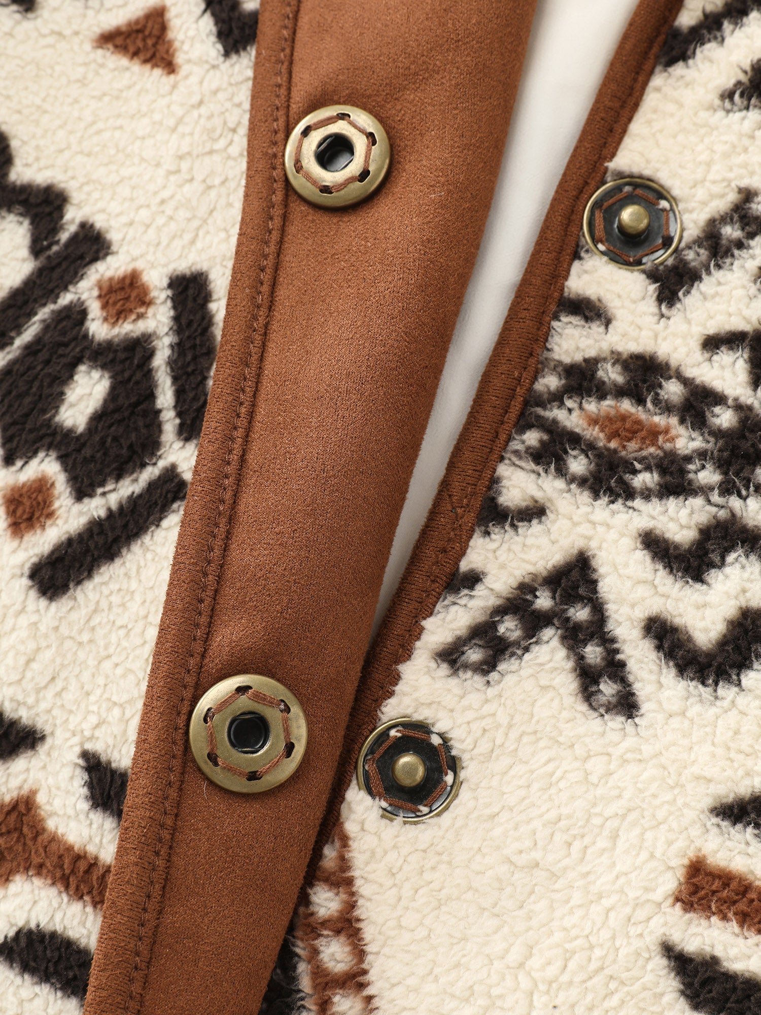 Suede Fleece Mix Geometric Print Jacket