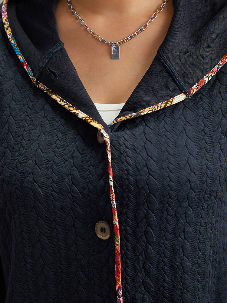 Texture Pocket Patchwork Button Detail Jacket