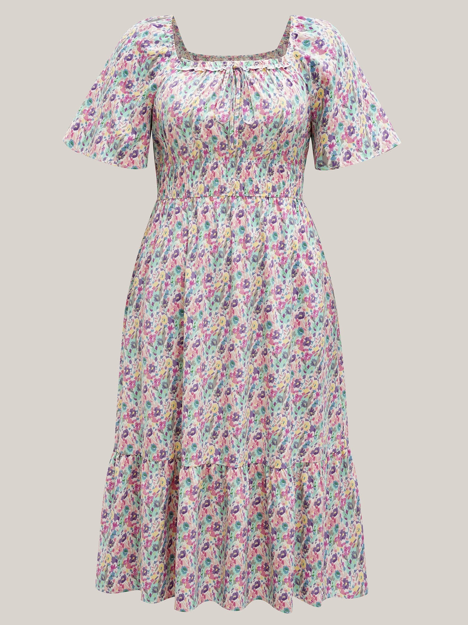 Smocked Waist Floral Ties Tiered Maxi Dress