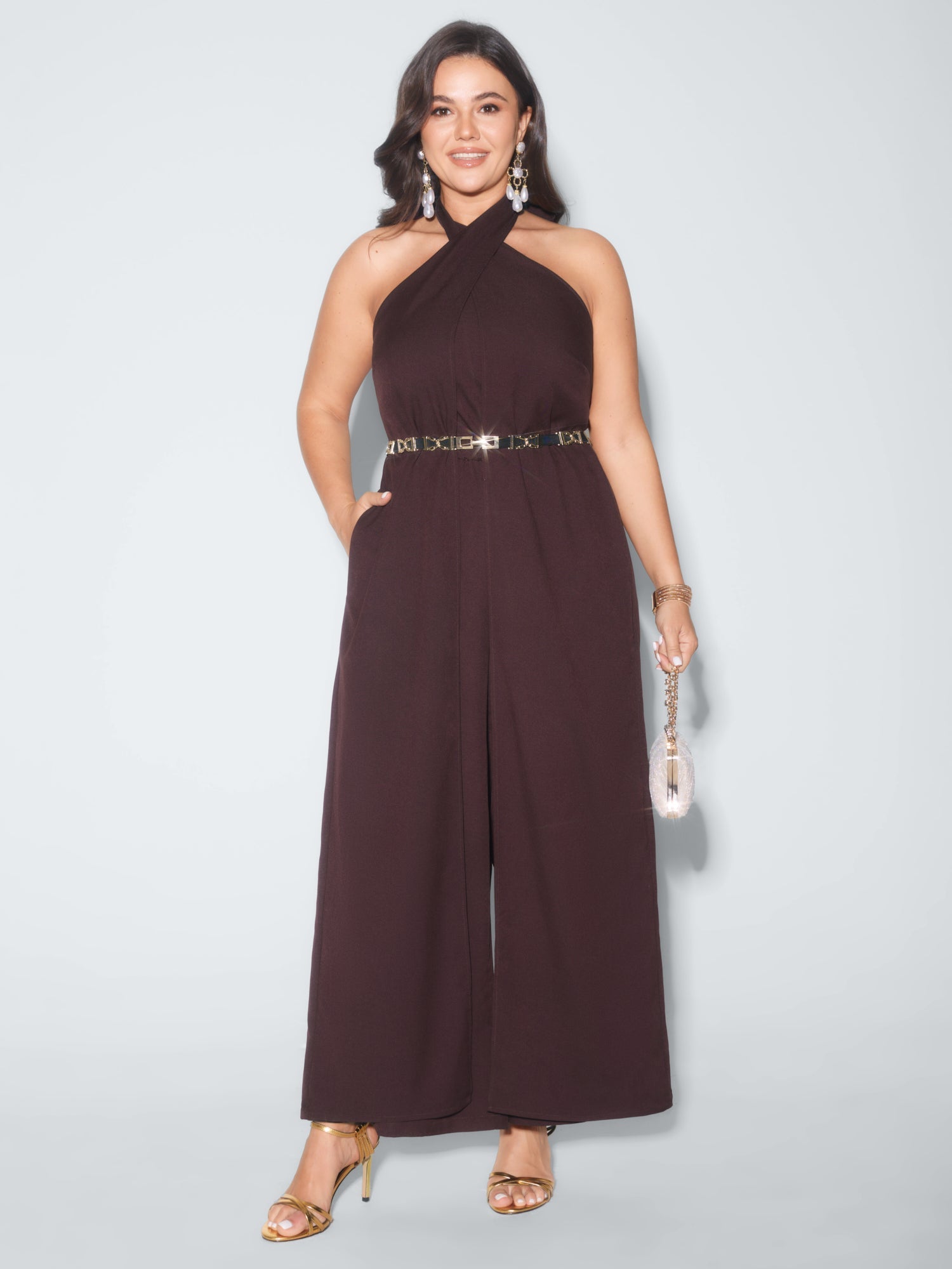 Shirred Back Halter Neckline Jumpsuit