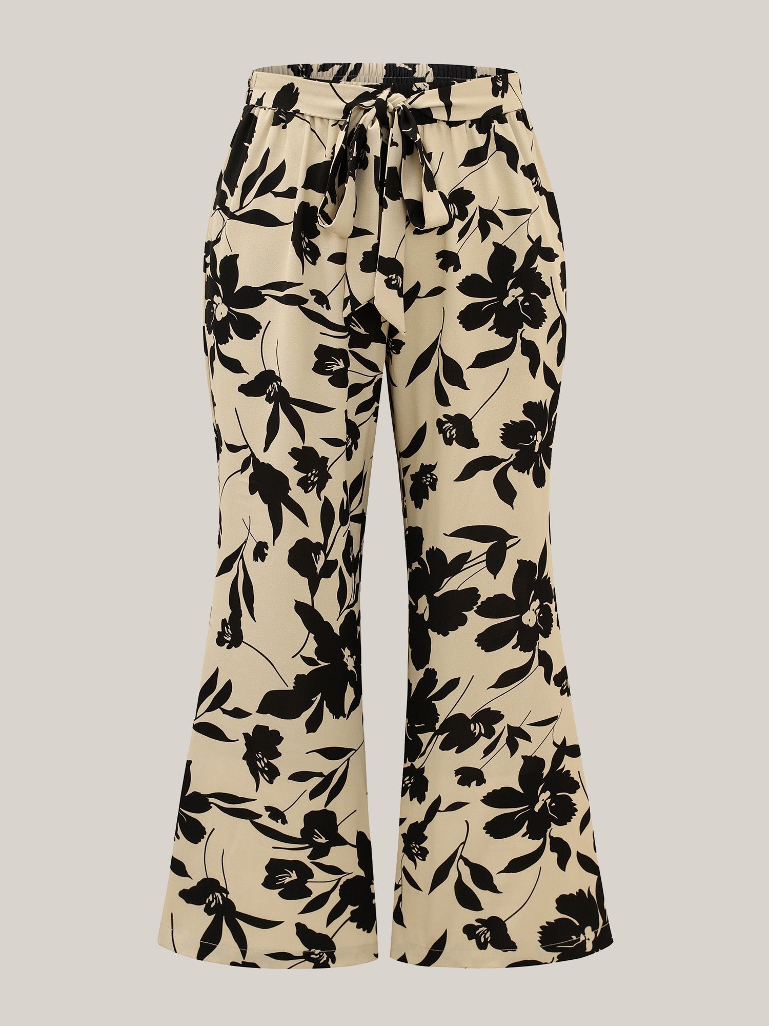 Silhouette Floral Print Ties Side Seam Pocket Pants