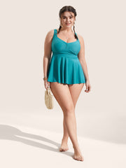 Solid Heart Neckline Ruched Swim Top