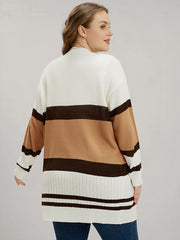 Colorblock Contrast Pointelle Knit Eyelet Open Front Cardigan