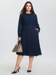 Sheer Polka Dots Pleated Midi Dress