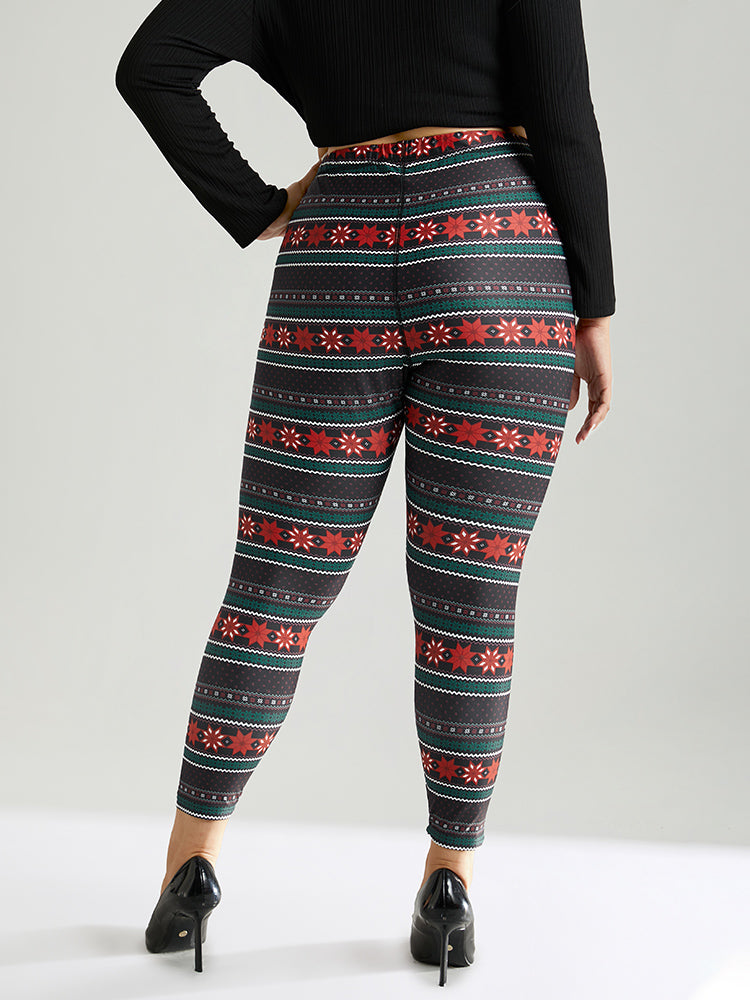 Snowflake Striped Very Stretchy Ankle Leggings