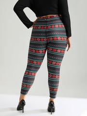 Snowflake Striped Very Stretchy Ankle Leggings