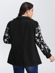 Floral Embroidered Sleeve Slant Pockets Coat