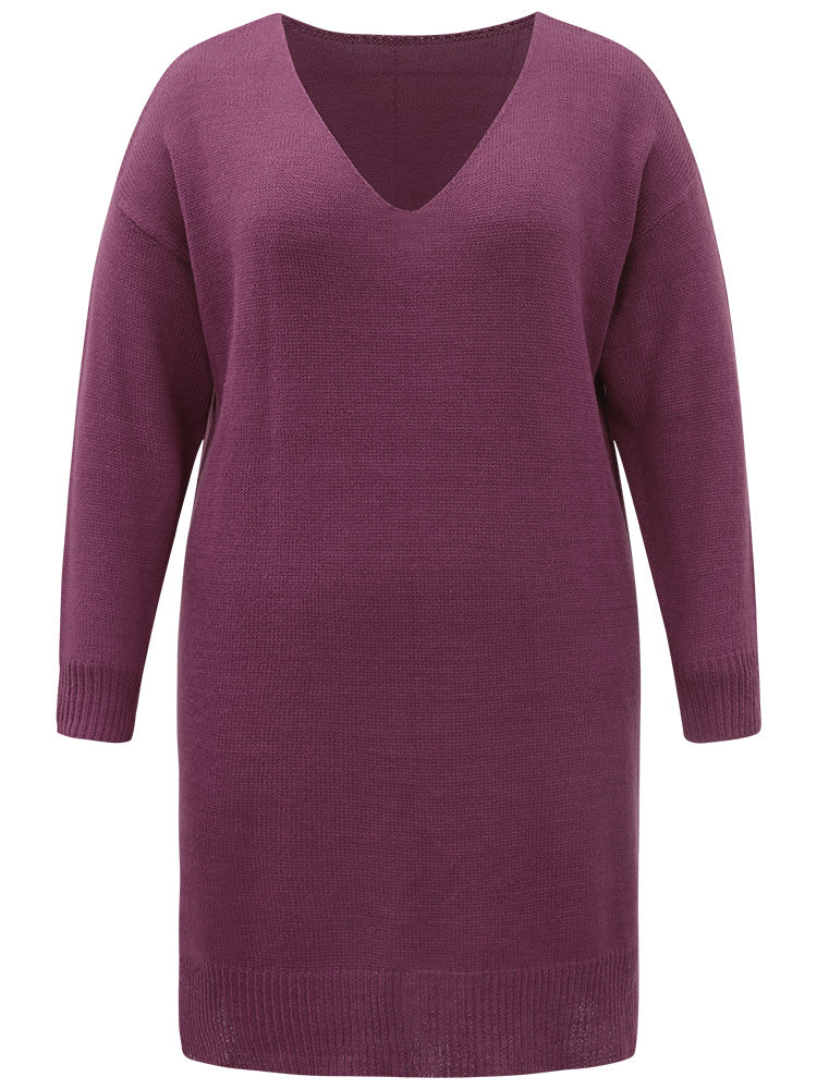 Plain Split Side Elastic Cuffs Sweater Dress