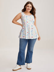 Floral Print Stretchy Colorful Babydoll Top