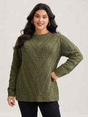Solid Round Neck Cable Knit Pullover