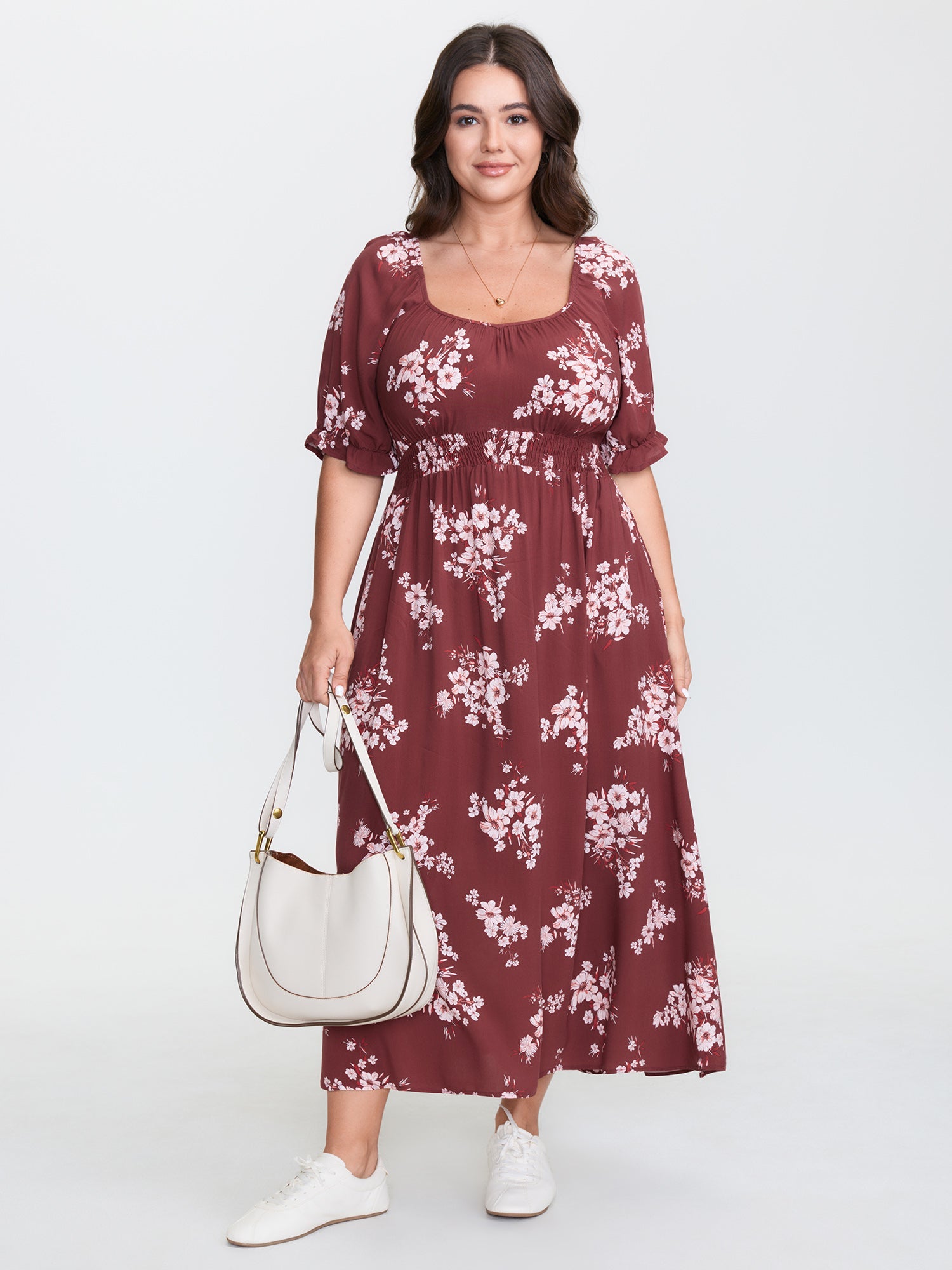 Floral Print Shirred Maxi Dress