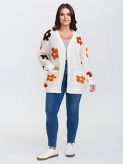 Floral Print Pockets Button-Front Knit Cardigan