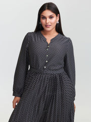Geometric Print Pleated Notched Collar Midi Dress